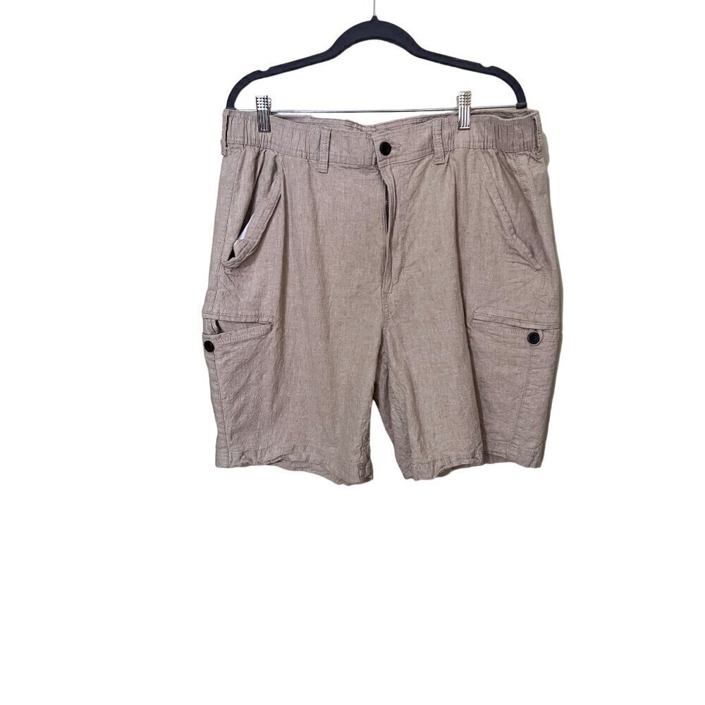 St Johns Bay Mens Linen Blend Cargo Shorts Size 38‎ Tan Elastic Back  Beachy